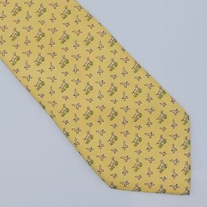 Vineyard Vines Martha's Vineyard 100% Silk Necktie Yellow Duck Hunting Dogs